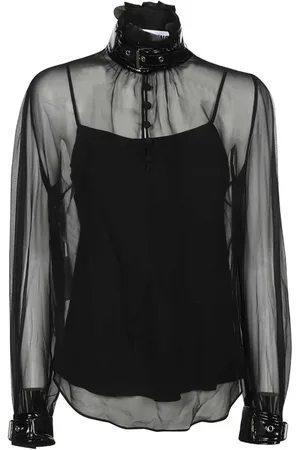 Moschino Bluser & Skjorter, Dame, Sort, 2XS, Silkebluse med stående krave