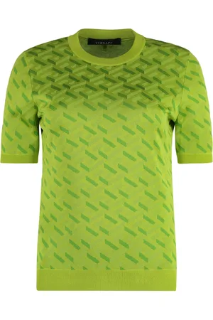 VERSACE Top, Dame, Grøn, XS, Silkeblandet Ribstrik T-shirt