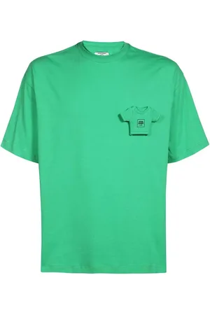Opening Ceremony Top, Herre, Grøn, M, Bomuld, Ribbet Crew-neck T-shirt