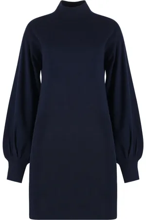 Malo Kjole, Dame, Blå, S, Cashmere, Kashmir Strikket Kjole med Ribkanter