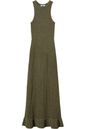 Twin-Set Kjole, Dame, Grøn, M, Uld, Grøn Ruffle Hem Kjole