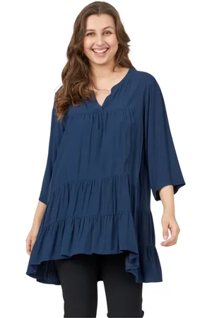 Pont Neuf Bluser & Skjorter, Dame, Blå, XL, Uld, A-Shape Tunika med ¾ Ærmer