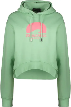 Dsquared2 Sweathshirts & Hoodies, Dame, Grøn, 2XS, Bomuld, Ribbet bomuldshættetrøje med sideslidser