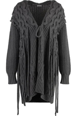 Malo Strik, Dame, Grå, XS, Cashmere, Cashmere Frynse Kabelstrik Cardigan