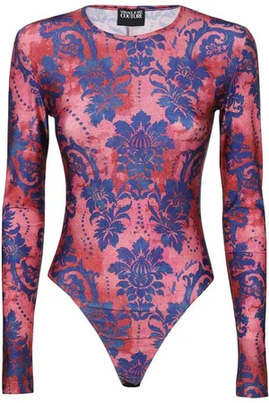 VERSACE Top, Dame, Lyserød, M, Uld, Langærmet bodystocking med print