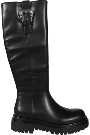 VERSACE Sko, Dame, Sort, 35 EU, Uld, Knee-støvler med lynlås