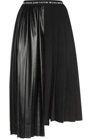 VERSACE Nederdel, Dame, Sort, XL, Uld, Kontrastlogo Plisseret Nederdel
