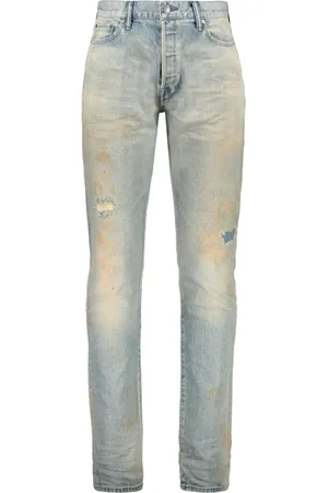 JOHN ELLIOTT Jeans, Herre, Blå, W33, Bomuld, Slidte Straight Leg Jeans
