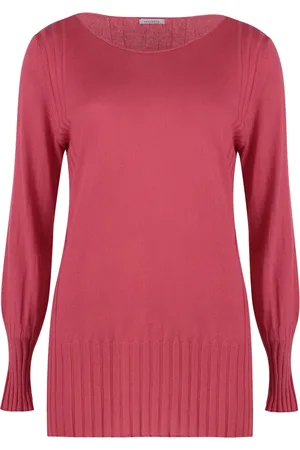 Malo Strik, Dame, Rød, XS, Cashmere, Kashmir Sweater med Ribdetaljer
