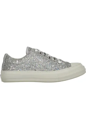Moschino Sko, Dame, Grå, 35 EU, Bomuld, Glitter Low-Top Sneakers med Logo Print