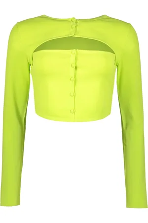Dsquared2 Top, Dame, Grøn, M, Uld, Ribbet Crop Top med Front Cut-Out