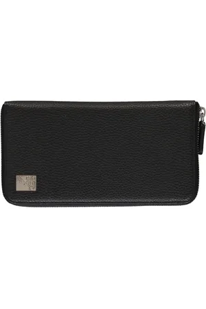 VERSACE Tilbehør, unisex, Sort, ONE SIZE, Læder, Kornet Læder Lynlås Pung