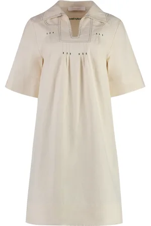 See by Chloé Kjole, Dame, , 2XS, Bomuld, V-hals Bomuld Mini-Kjole med Kontrastsyning