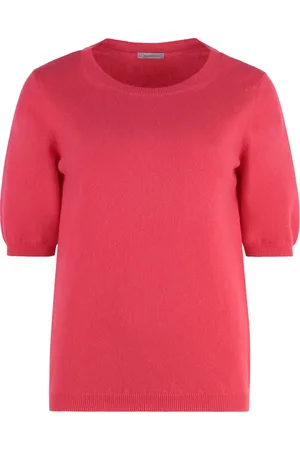 Malo Strik, Dame, Rød, 2XS, Cashmere, Kashmir Ribstrikket Kortærmet Sweater