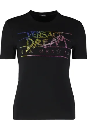 VERSACE Top, Dame, Sort, 2XS, Uld, Rhinestone Logo T-Shirt