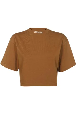 Heron Preston Top, Dame, Brun, 2XS, Bomuld, Broderet Logo T-shirt