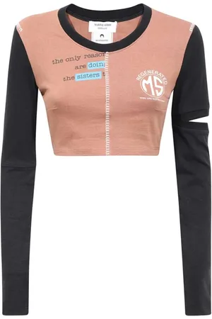 Marine Serre Top, Dame, Brun, XS, Bomuld, Crop Top med kontrastdetaljer