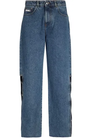GCDS Jeans, Dame, Blå, W28, Bomuld, Bredbenede jeans med sideslidser