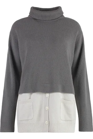 Malo Strik, Dame, Grå, S, Cashmere, Cashmere Turtleneck Sweater med Lommer