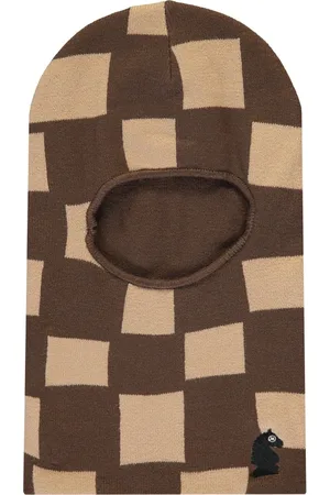 MARKET Tilbehør, Herre, Brun, ONE SIZE, Ternet Strikket Balaclava med Frontbroderi