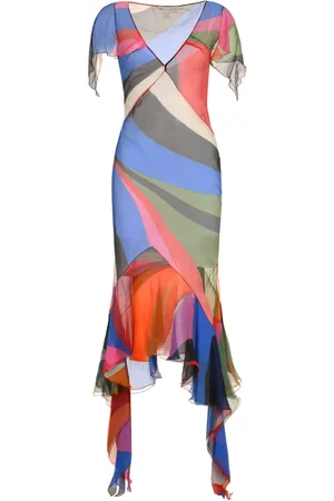 Emilio Pucci Kjole, Dame, Flerfarvet, XS, Silkekjole med Goccia-print