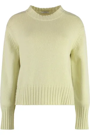 Malo Strik, Dame, Grøn, S, Cashmere, Cashmere Crew-neck Sweater med Ribbed Kanter