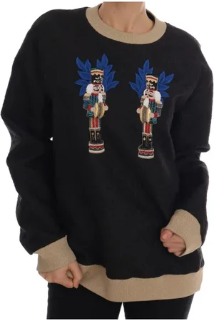 Dolce & Gabbana Strik, Dame, Sort, XS, Bomuld, Fortryllet Brokade Paliet Sweater