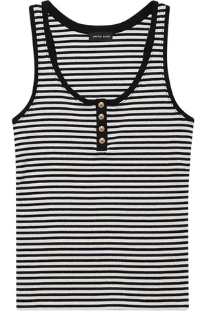 ANINE BING Top, Dame, Flerfarvet, L, Bomuld, Moderne Henley-inspireret tanktop i sort/creme