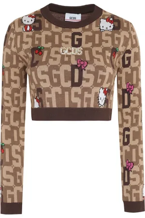 GCDS Strik, Dame, Brun, XS, Uld, Hello Kitty Uld-blend Sweater