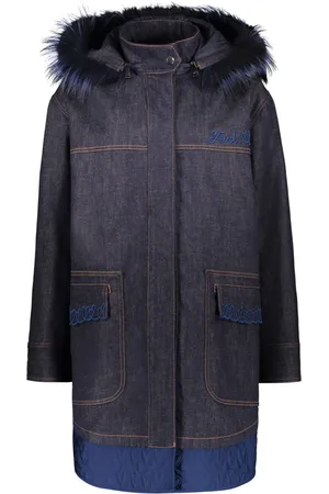 Fendi Frakke, Dame, Blå, S, Denim, Denimjakke med rævepelskant