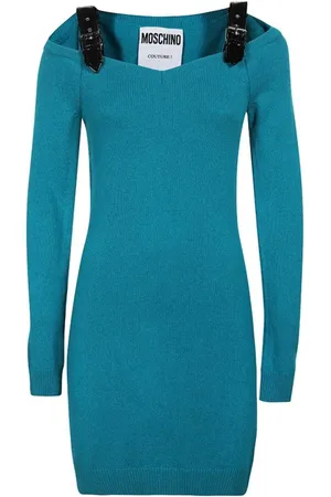 Moschino Kjole, Dame, Grøn, XS, Uld, Ribbet Uld-blandet Kjole