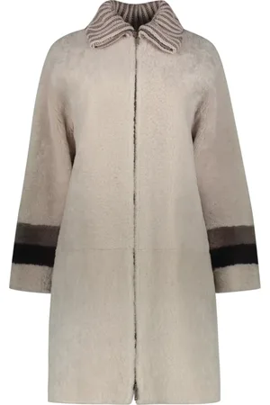 LORENA ANTONIAZZI Frakke, Dame, Grå, 3XS, Uld, Shearling overcoat med ribstrikket krave
