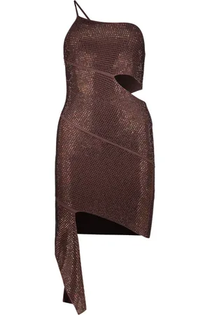 ANDREA ADAMO Kjole, Dame, Brun, S, Polyester, Asymmetrisk Mini Kjole med Udsnit Detaljer