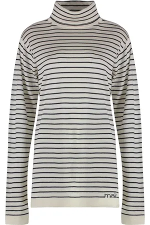 Malo Strik, Dame, Hvid, M, Cashmere, Stribet Cashmere-Silke Pullover