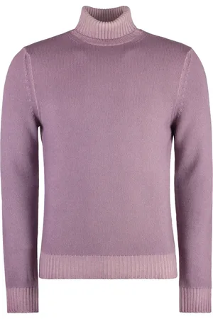 Malo Strik, Herre, Lyserød, S, Uld, Ribstrikket turtleneck sweater i ren uld