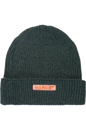 MARKET Tilbehør, Herre, Grøn, ONE SIZE, Uld, Broderet Logo Ribstrikket Hue