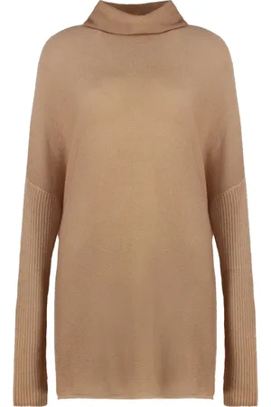 Malo Strik, Dame, Brun, XS, Cashmere, Kashmir Oversize Turtleneck Sweater