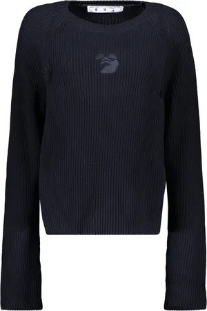 OFF-WHITE Strik, Dame, Blå, 2XS, Bomuld, Broderet Logo Bomuldssweater