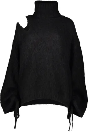 ANDREA ADAMO Strik, Dame, Sort, L/XL, Uld, Bue Detalje Turtleneck Sweater