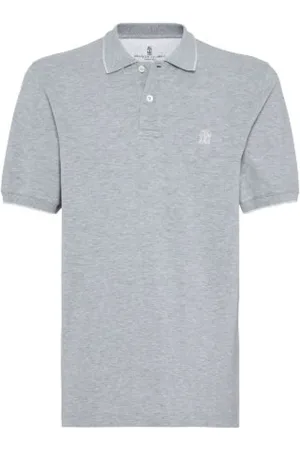 Brunello Cucinelli Top, Herre, Grå, L, Bomuld, Broderet Logo Polo Shirt