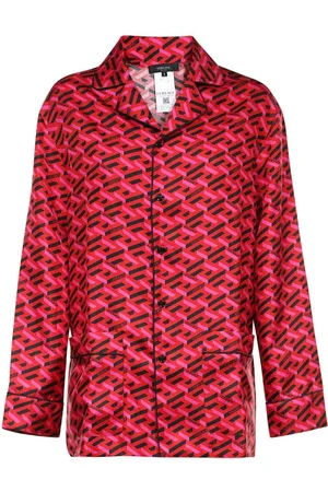 VERSACE Bluser & Skjorter, Dame, Lyserød, L, Uld, Silke pyjamasbluse med print