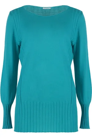 Malo Strik, Dame, Blå, XS, Cashmere, Kashmir Sweater med Ribdetaljer