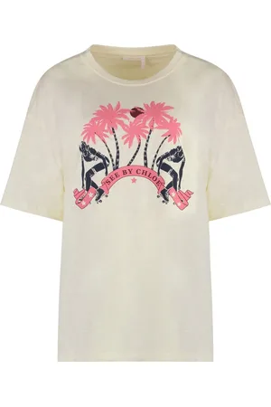 See by Chloé Top, Dame, Gul, XS, Bomuld, Bomuld T-shirt med Ribbed Krave