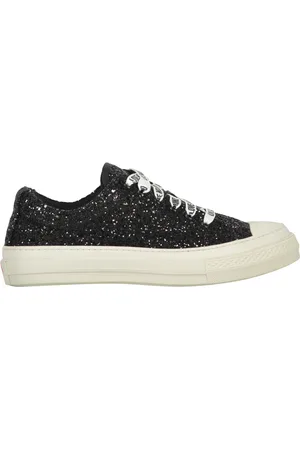 Moschino Sko, Dame, Sort, 36 EU, Bomuld, Glitter Low-Top Sneakers med Logo Print
