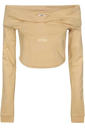 GCDS Top, Dame, Brun, L, Bomuld, Bomuld Off-Shoulder Crop Top