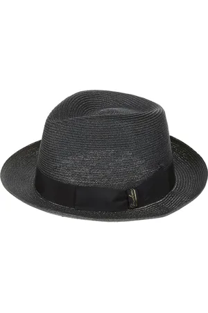 Borsalino Tilbehør, Herre, Sort, 56 CM, Blå Straw Panama Hat med Logo