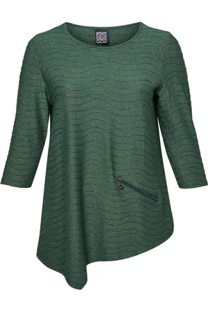 Pont Neuf Bluser & Skjorter, Dame, Grøn, S, Asymmetrisk Bluse med Bølget Mønster