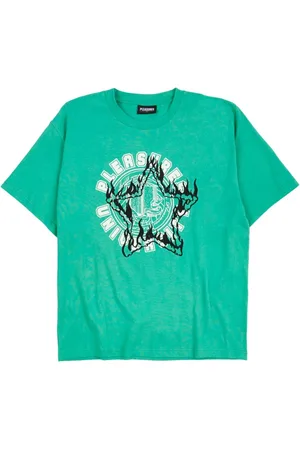 Pleasures Top, Herre, Grøn, S, Bomuld, Tung Logo Bomuld T-shirt Grøn