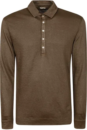 MASSIMO ALBA Top, Herre, Brun, S, Brun Polo Skjorte med Kraveknapper