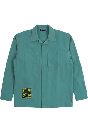 Pleasures Jakke, Herre, Grøn, M, Nylon, Grøn Nylon Overshirt med Logo Detalje